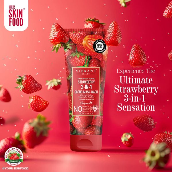 Vibrant Beauty Strawberry 3 In 1 Scrub-mask-wash Face Wash Deep Pore Cleansing Facial For Radiant Skin (200ml) ₨694