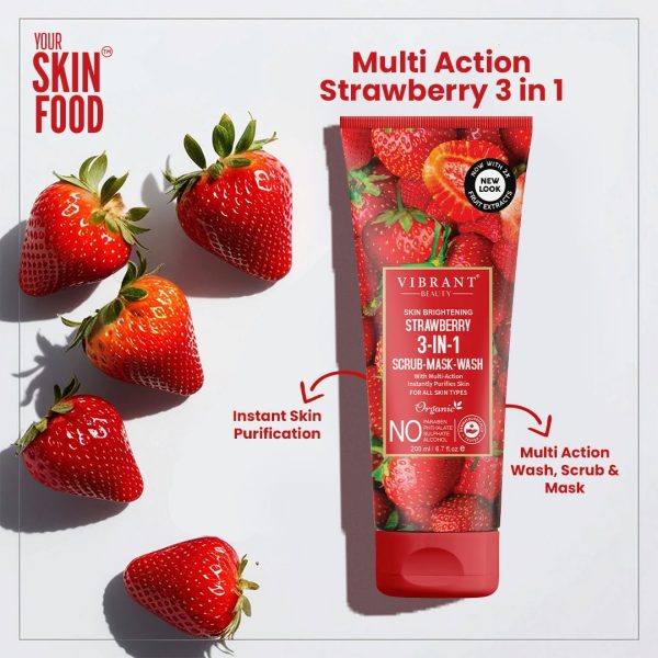 Vibrant Beauty Strawberry 3 In 1 Scrub-mask-wash Face Wash Deep Pore Cleansing Facial For Radiant Skin (200ml) ₨694