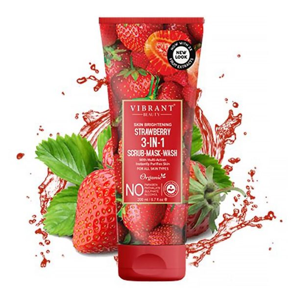 Vibrant Beauty Strawberry 3 In 1 Scrub-mask-wash Face Wash Deep Pore Cleansing Facial For Radiant Skin (200ml) ₨694